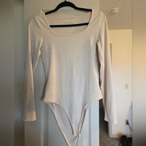 Women's White Long Sleeve Scoop Neck Bodysuit